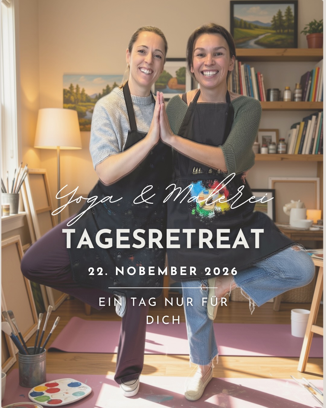 Sarah und die Kursleiterin des Yoga und Malerei Tagesretreats